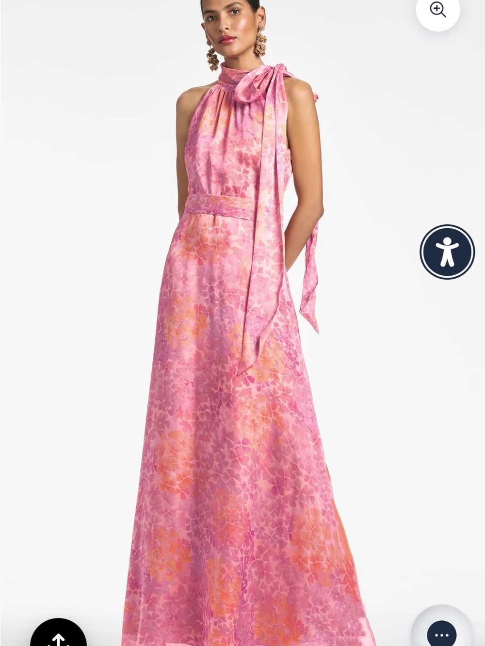 Sachin + Babi Pink and Orange Floral Maxi Dress with Neck Tie